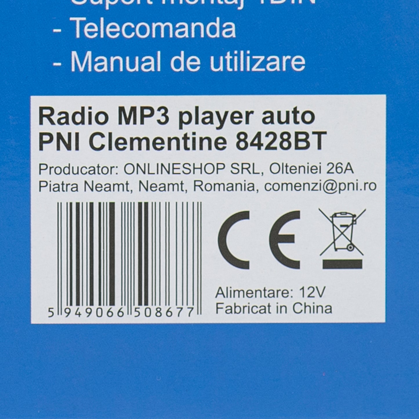 Radio MP3 player auto PNI Clementine 8428BT 4x45w 1 DIN cu SD, USB, AUX, RCA si Bluetooth