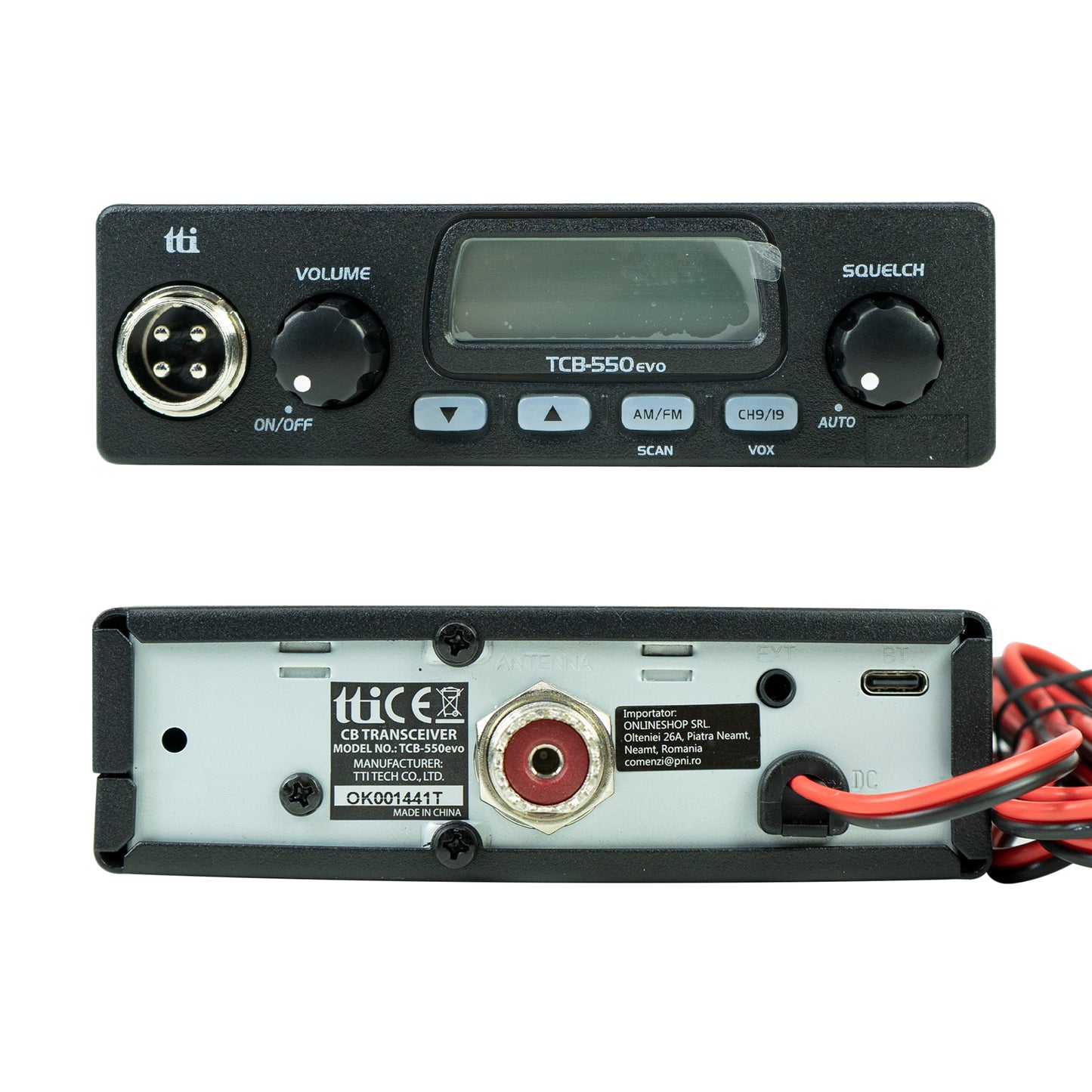 Pachet statie radio CB TTi TCB-550 EVO, VOX, Scan, ecran multicolor, 12-24V si antena PNI ML100 cu magnet, 100 cm, 26-30MHz, 250W
