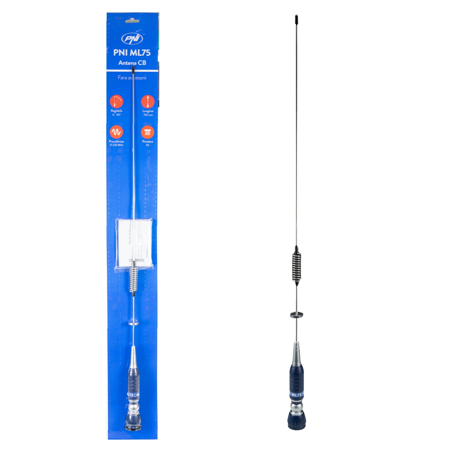 Antena CB PNI ML75, lungime 75cm, 26-28MHz, 300W, rabatabila, fara accesorii