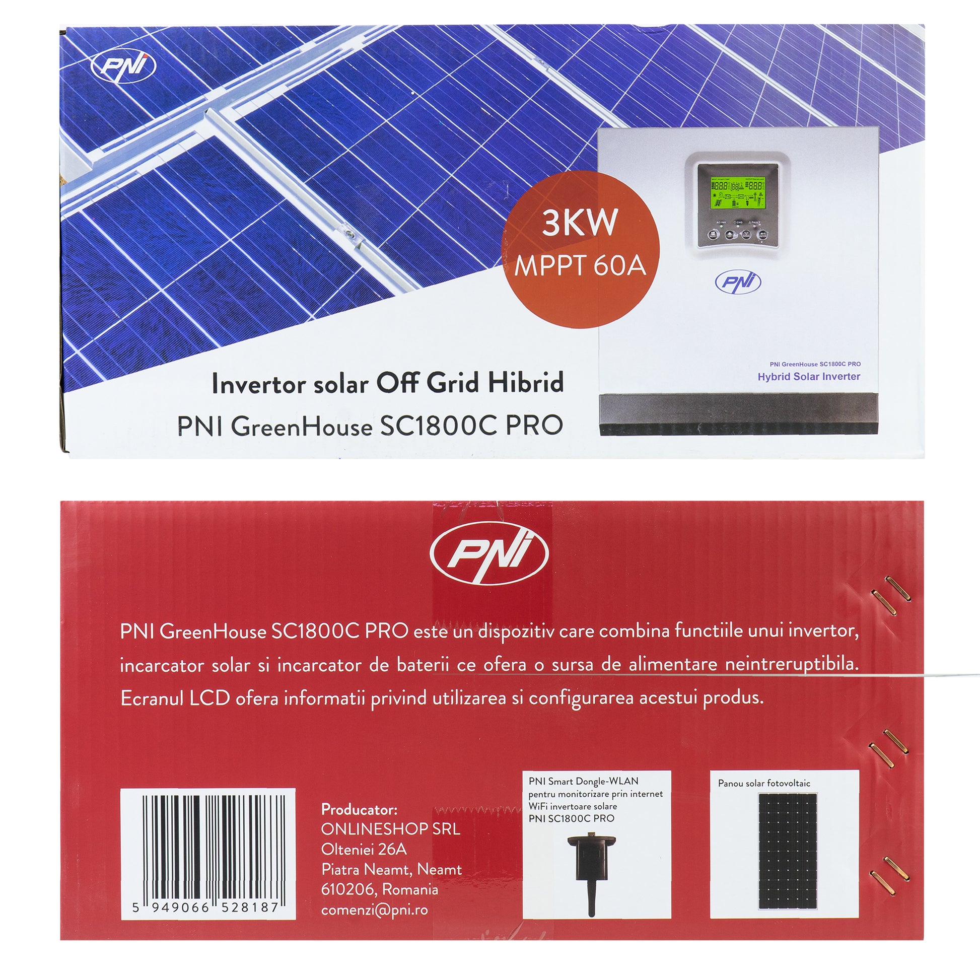Invertor solar PNI GreenHouse SC1800C PRO 3KW 13A 3000VA, 24V, MPPT 60A, Off Grid Hibrid Sinus pur