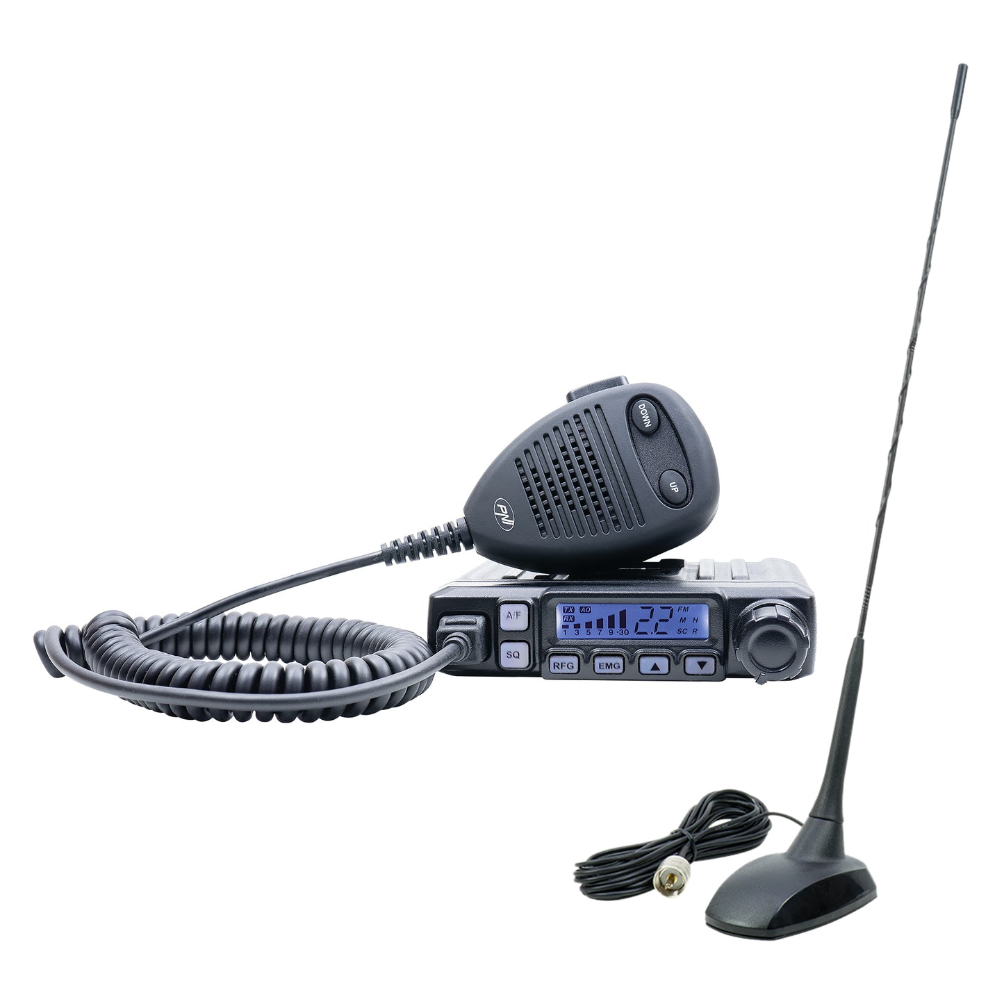 Kit statie radio CB PNI Escort HP 7120 ASQ, RF Gain, 4W, 12V si antena CB PNI Extra 48 cu magnet inclus, 45cm, SWR 1.0 AM/FM comutati doar in banda EU