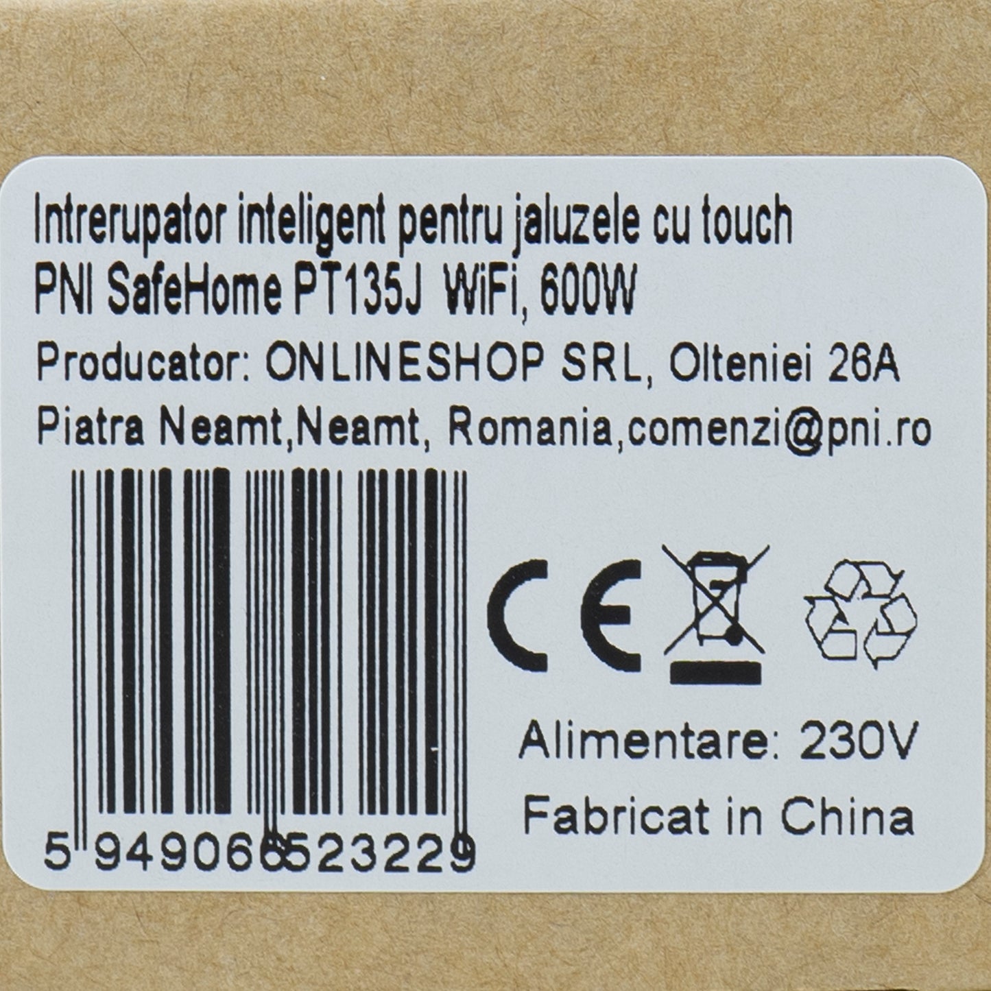 Intrerupator inteligent pentru jaluzele cu touch PNI SafeHome PT135J WiFi, 600W, comanda prin internet, aplicatie de mobil Tuya Smart, integrare in scenarii si automatizari smart cu alte produse compatibile Tuya, Alexa si Google Assistant