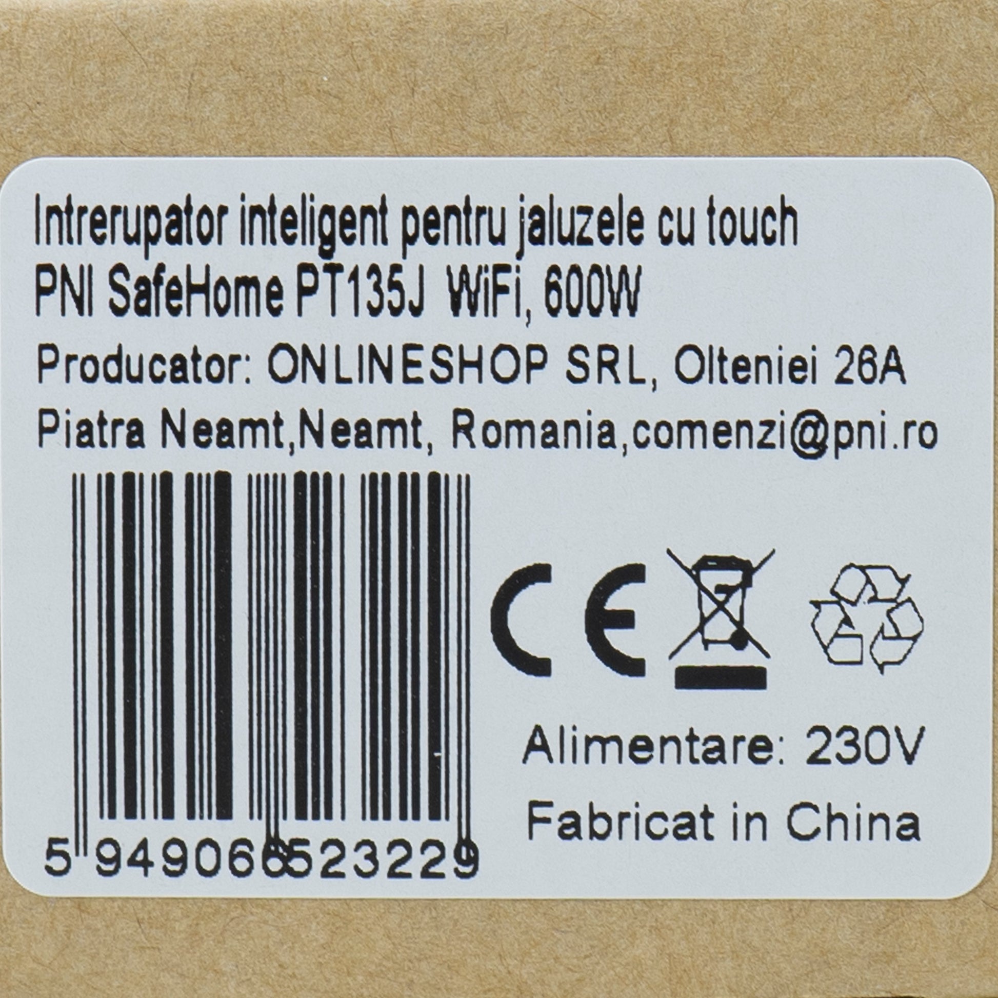 Intrerupator inteligent pentru jaluzele cu touch PNI SafeHome PT135J WiFi, 600W, comanda prin internet, aplicatie de mobil Tuya Smart, integrare in scenarii si automatizari smart cu alte produse compatibile Tuya, Alexa si Google Assistant