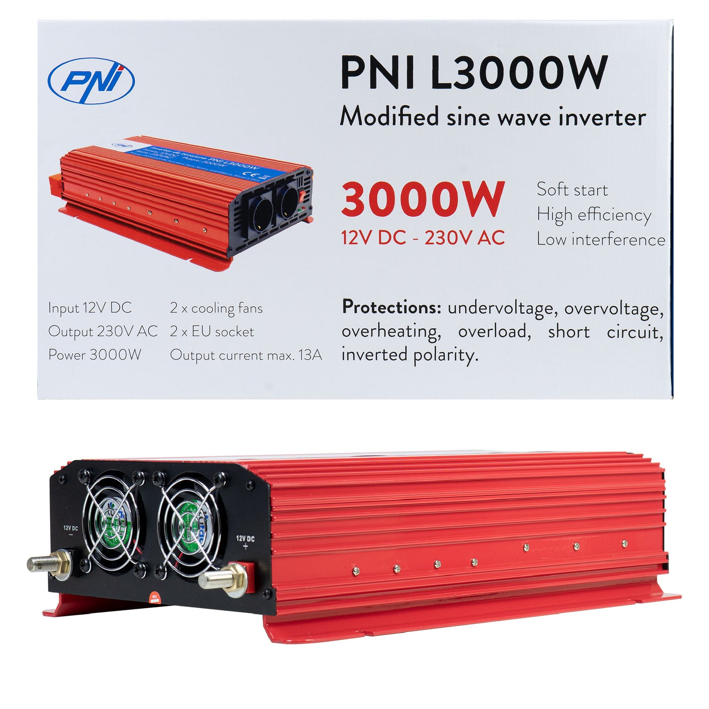 Invertor de tensiune PNI L3000W alimentare 12V iesire 230V
