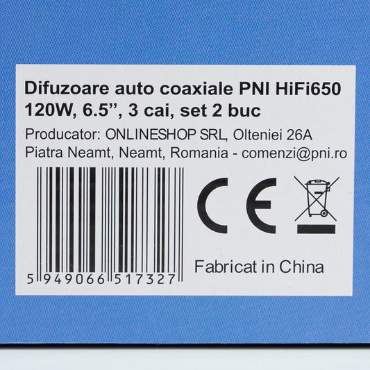 Difuzoare auto coaxiale PNI HiFi650, 120W, 16.5 cm, 3 cai, grila inclusa set 2 buc