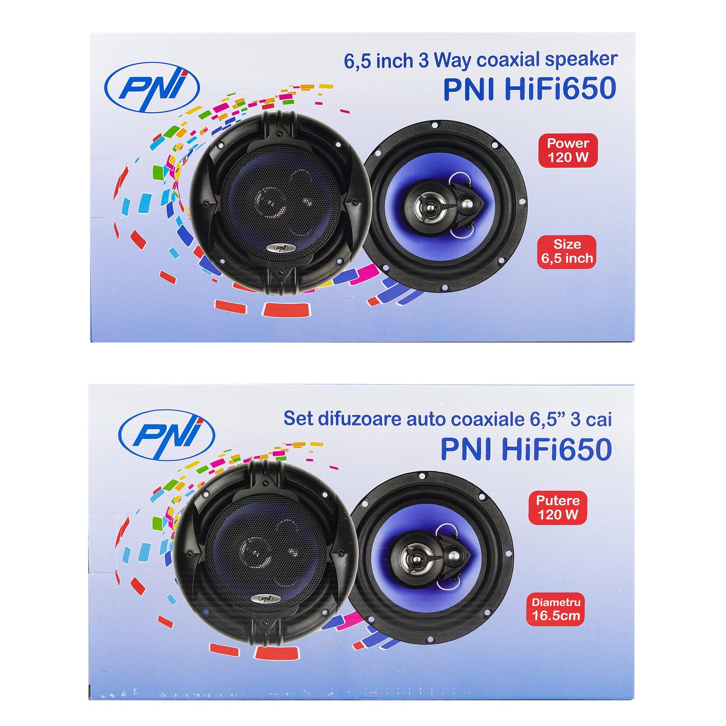 Difuzoare auto coaxiale PNI HiFi650, 120W, 16.5 cm, 3 cai, grila inclusa set 2 buc