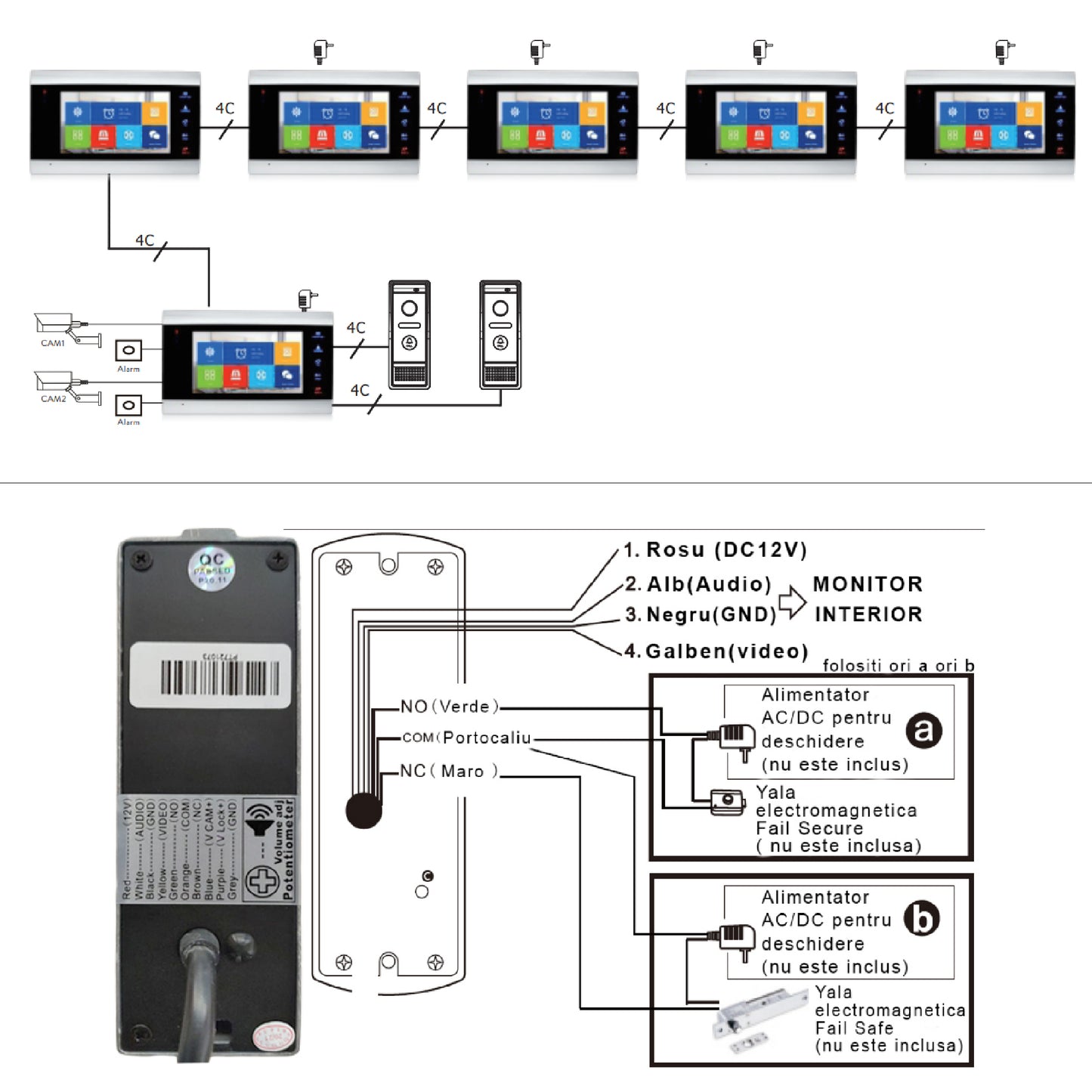 Interfon video inteligent PNI SafeHome PT720MW cu 2 monitoare, WiFi, HD, P2P, monitor interior, aplicatie dedicata Tuya Smart, IP65