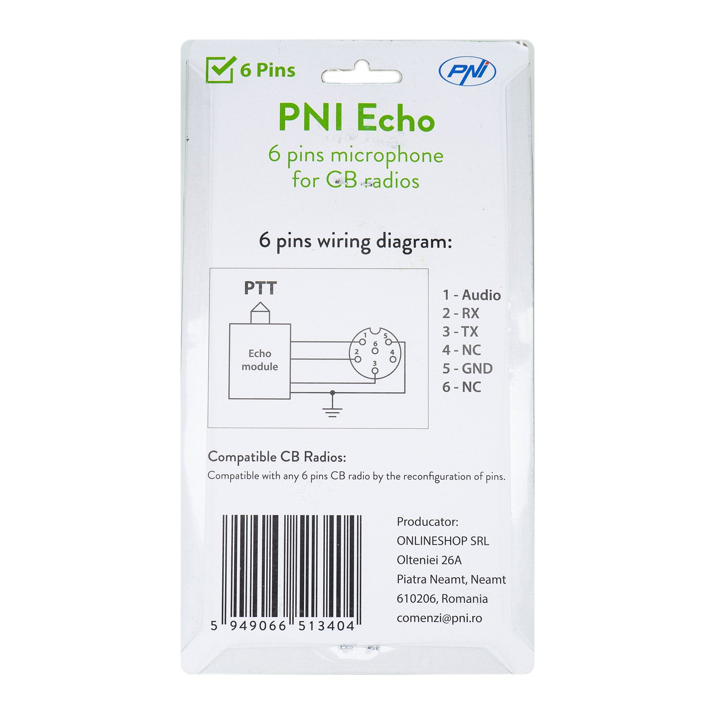 Microfon cu ecou PNI Echo 6 pini pentru statie radio CB