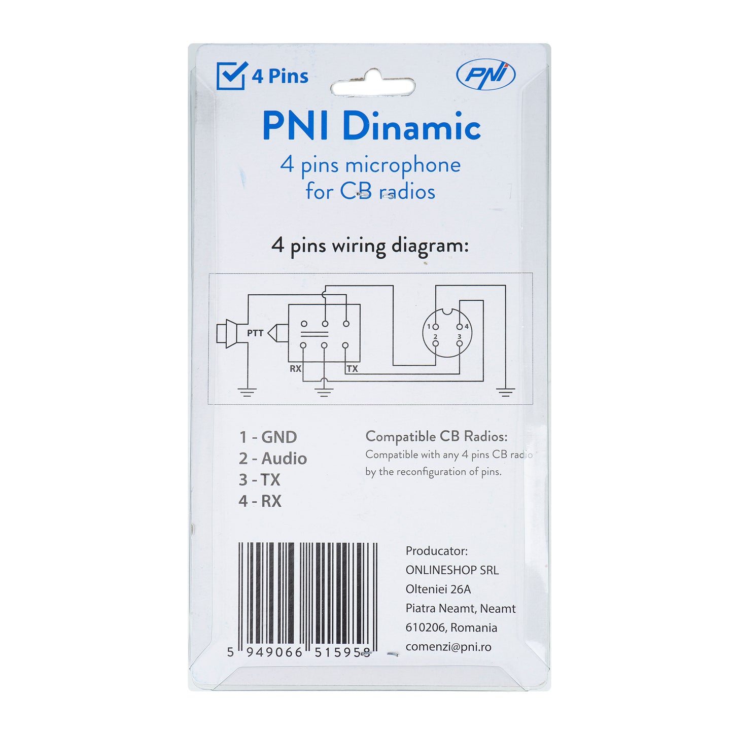 Microfon PNI Dinamic cu 4 pini pentru statie radio CB