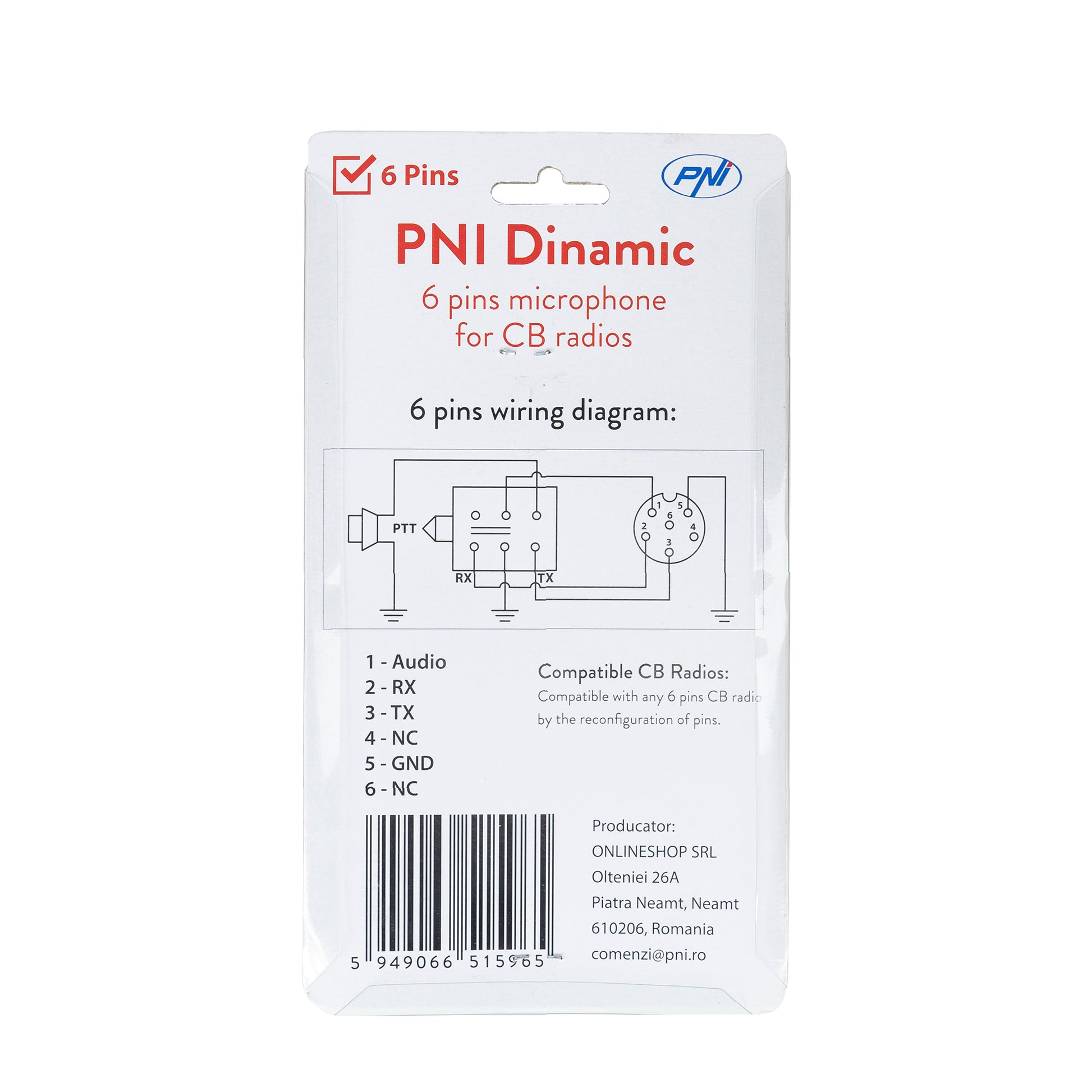 Microfon PNI Dinamic cu 6 pini pentru statie radio CB