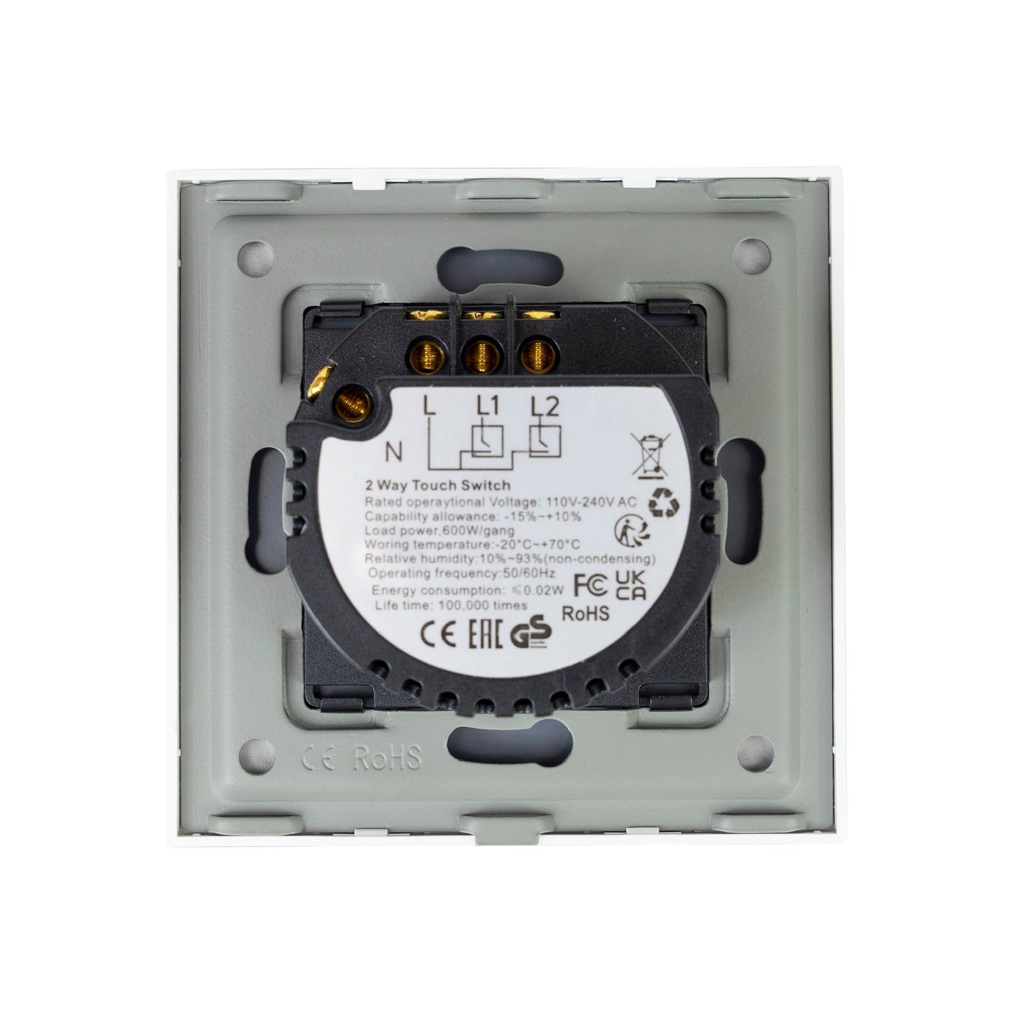 Intrerupator dublu cu touch PNI SH602 600W din sticla, alb cu LED indicator