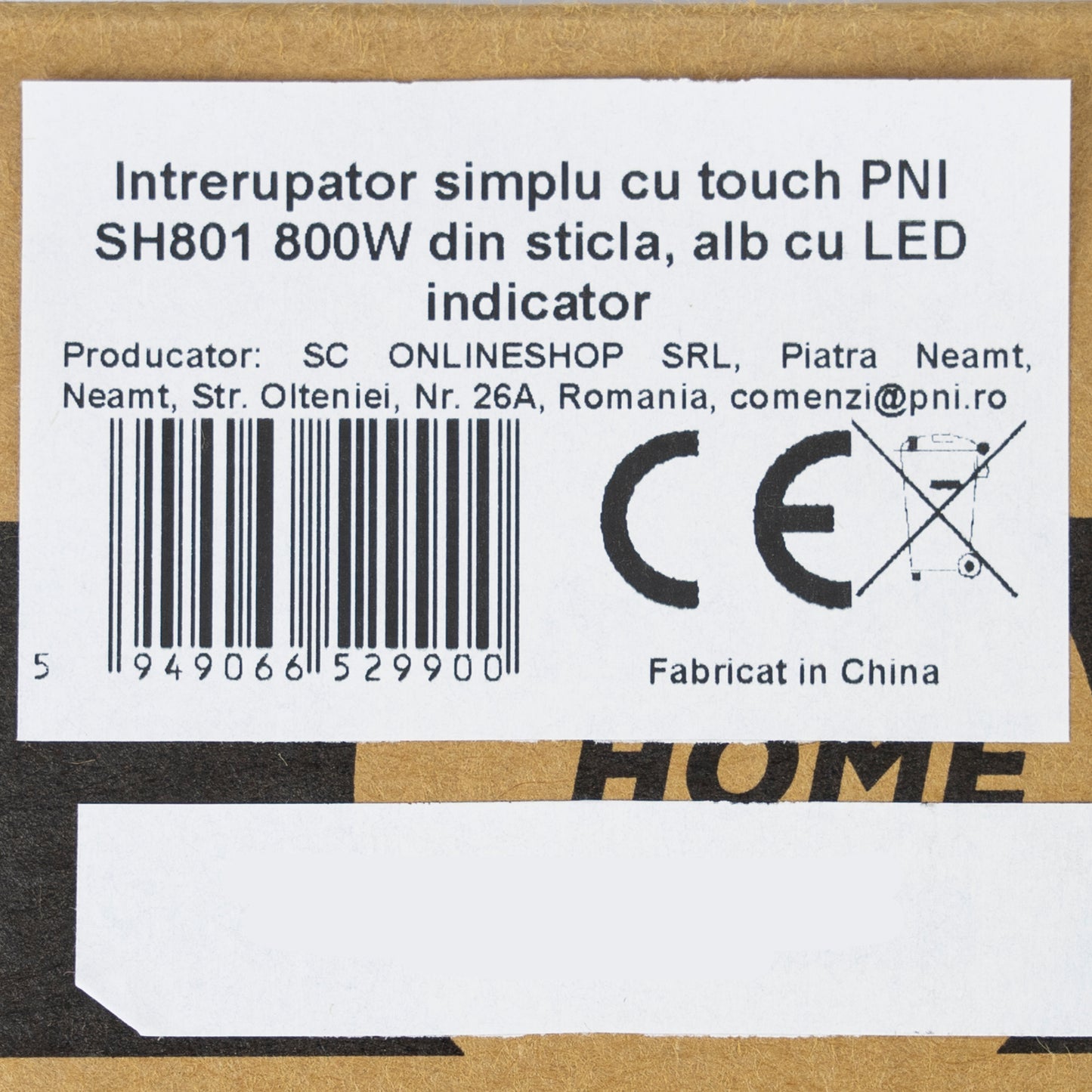 Intrerupator simplu cu touch PNI SH801 800W din sticla, alb cu LED indicator