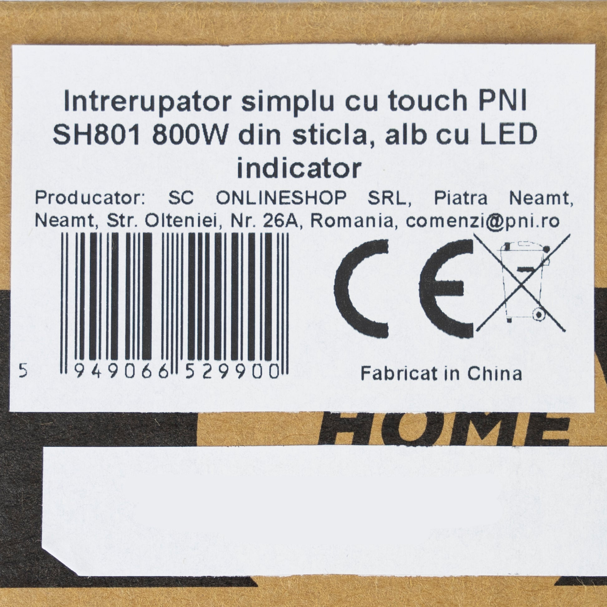 Intrerupator simplu cu touch PNI SH801 800W din sticla, alb cu LED indicator