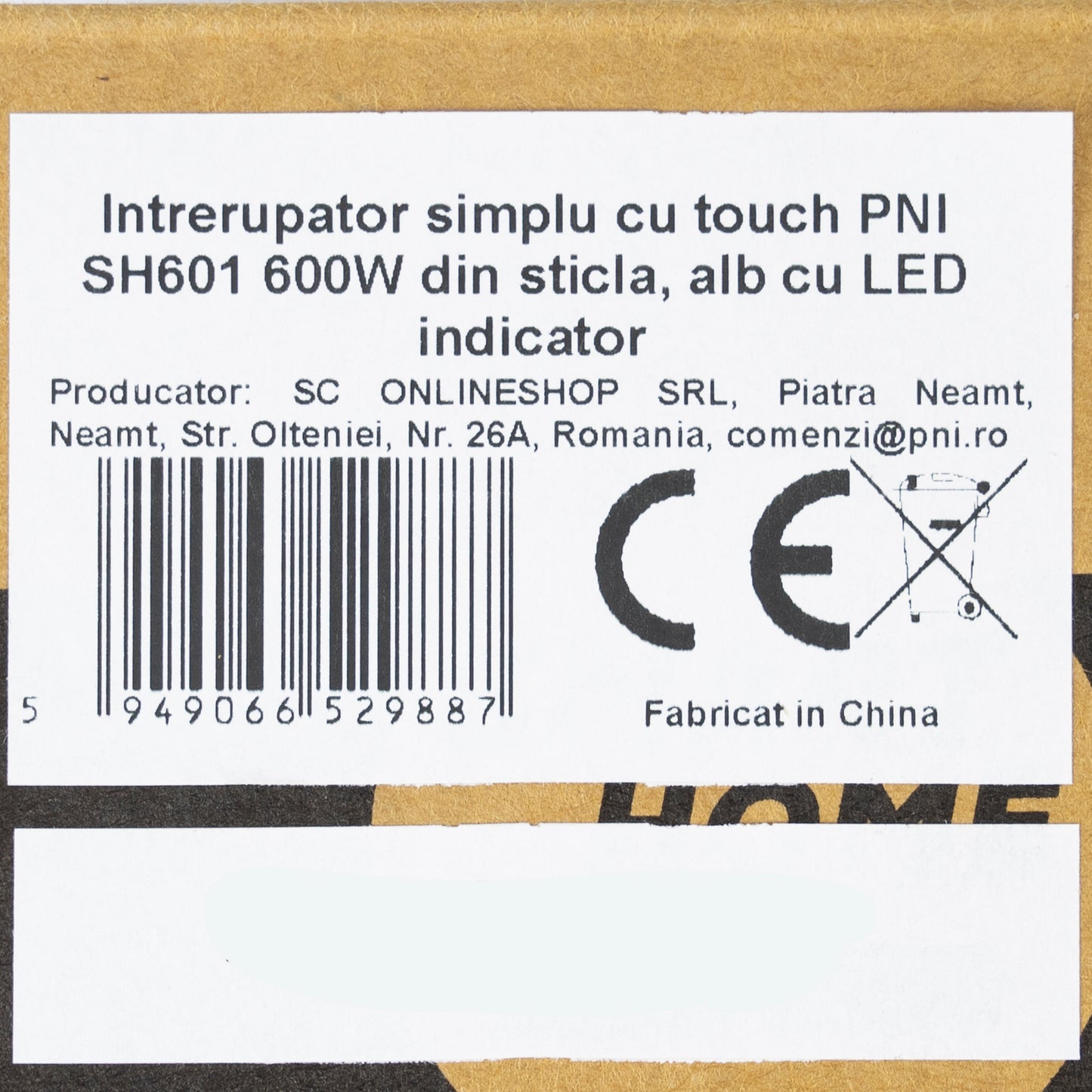 Intrerupator simplu cu touch PNI SH601 600W din sticla, alb cu LED indicator