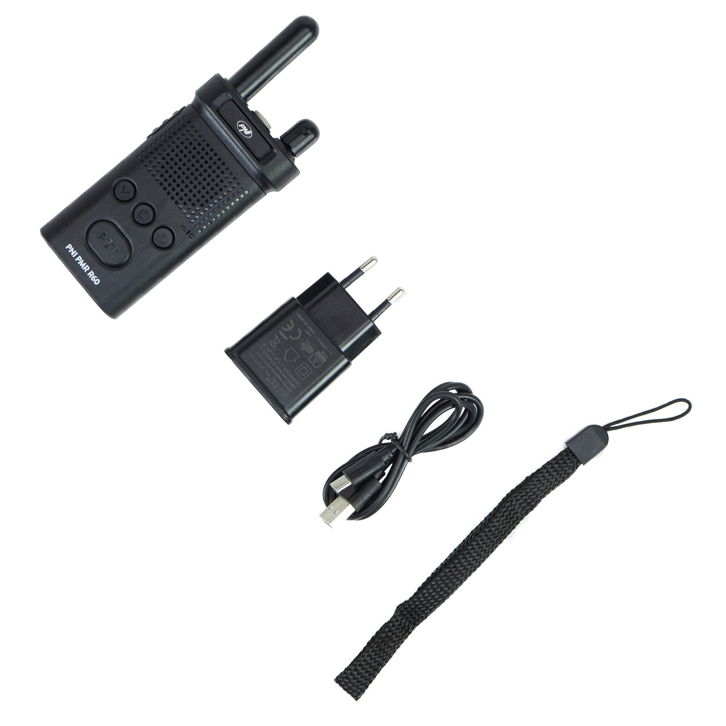 Statie radio portabila PNI PMR R60 446MHz, 0.5W, 16 canale programabile, 16 PMR si tonuri 50 CTCSS si 104 DCS, Scan, blocare taste, SOS, Monitor, acumulator 1200mAh