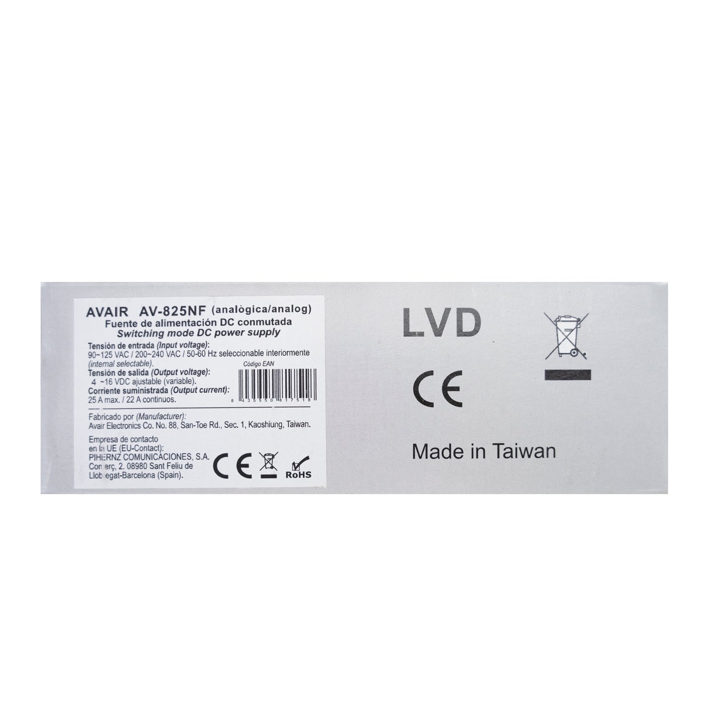 Sursa de tensiune PNI Avair AV-825NF, intrare 230VAC, iesire reglabila 4-16VDC, 25A