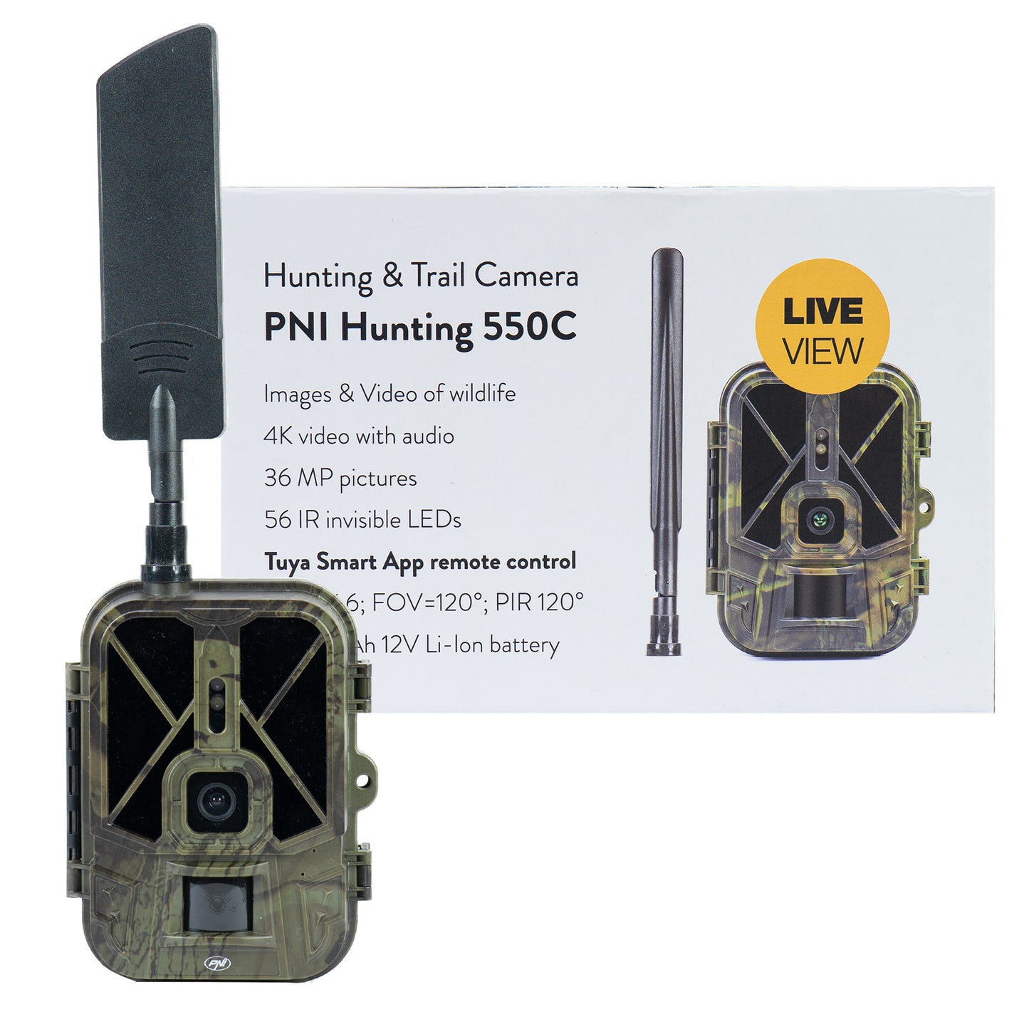 Camera vanatoare PNI Hunting 550C Internet 4G LTE, acces live si notificari prin aplicatia Tuya, acumulator reincarcabil inclus 8000 mAh