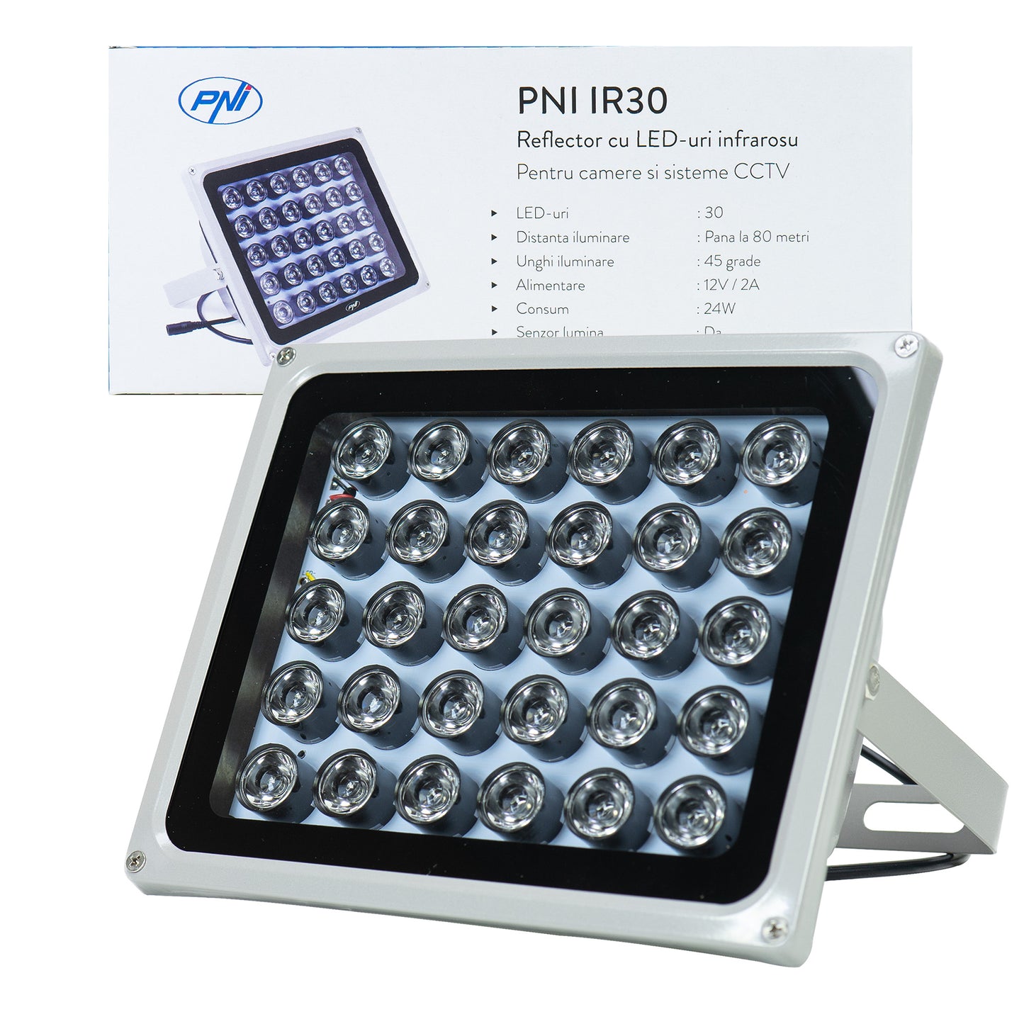 Reflector cu LED-uri infrarosu PNI IR30 pentru camere si sisteme CCTV, 30 leduri IR, distanta 80m, IP66