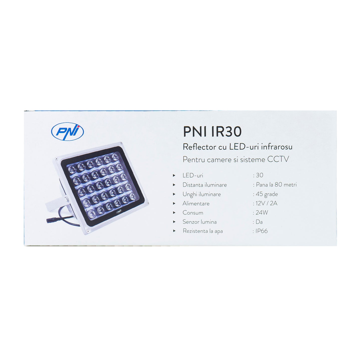 Reflector cu LED-uri infrarosu PNI IR30 pentru camere si sisteme CCTV, 30 leduri IR, distanta 80m, IP66