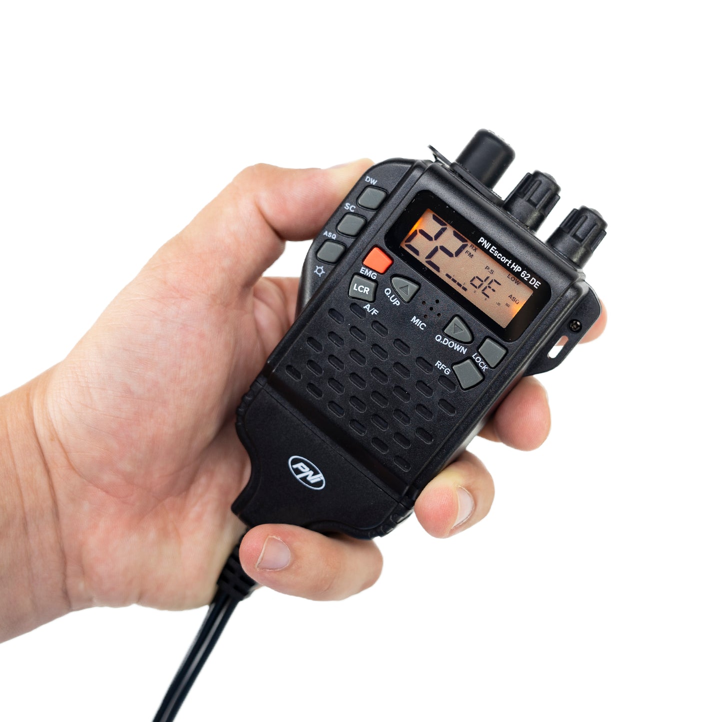 Statie radio CB portabila PNI Escort HP 62DE German version, multi standard, 4W, 12V, AM-FM, ASQ reglabil pe 5 niveluri, RF Gain pe 9 niveluri, Dual Watch, Scan, Lock