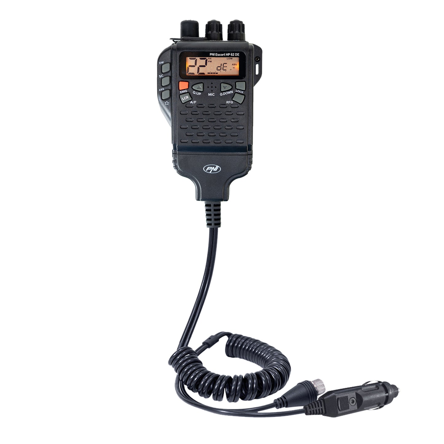 Statie radio CB portabila PNI Escort HP 62DE German version, multi standard, 4W, 12V, AM-FM, ASQ reglabil pe 5 niveluri, RF Gain pe 9 niveluri, Dual Watch, Scan, Lock