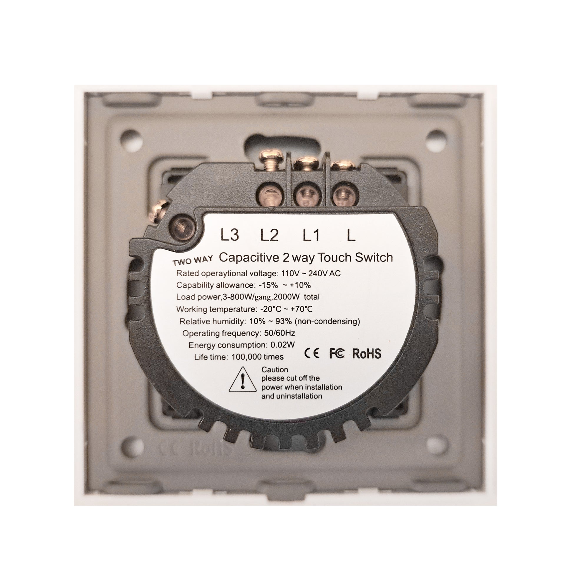 Intrerupator cap scara si cap cruce dublu cu touch PNI CS220 din sticla, alb cu LED indicator, 800 W pe intrerupator, 3.6 A