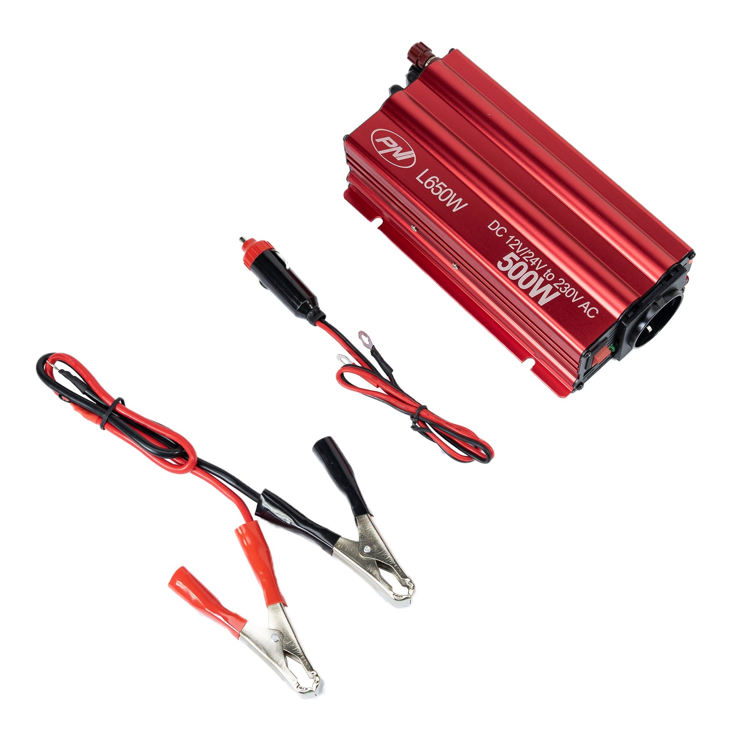 Invertor de tensiune PNI L650W alimentare duala 12V/24V, iesire 230V, 500W, sinus modificat, mufa USB 5V 500mAh, cu clesti alimentare si mufa de bricheta inclusa