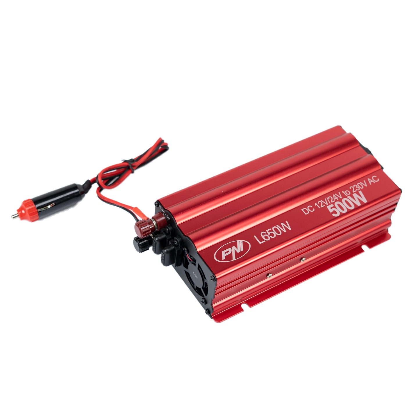 Invertor de tensiune PNI L650W alimentare duala 12V/24V, iesire 230V, 500W, sinus modificat, mufa USB 5V 500mAh, cu clesti alimentare si mufa de bricheta inclusa
