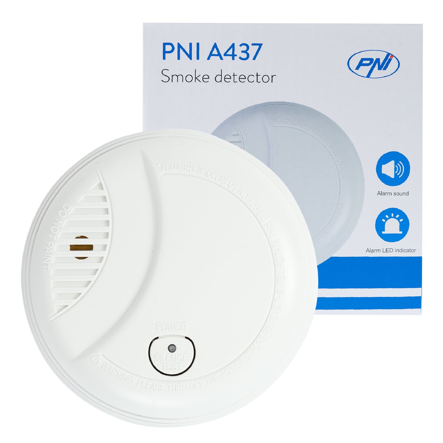 Senzor de fum PNI A437 standalone, cu alarmare sonora si luminoasa, 85dB, interior, alb