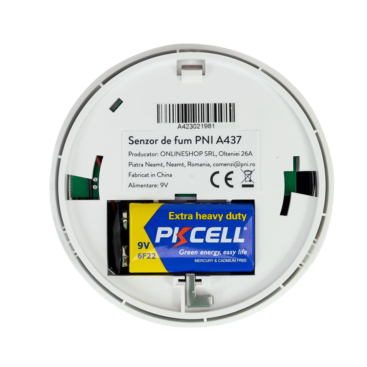Senzor de fum PNI A437 standalone, cu alarmare sonora si luminoasa, 85dB, interior, alb