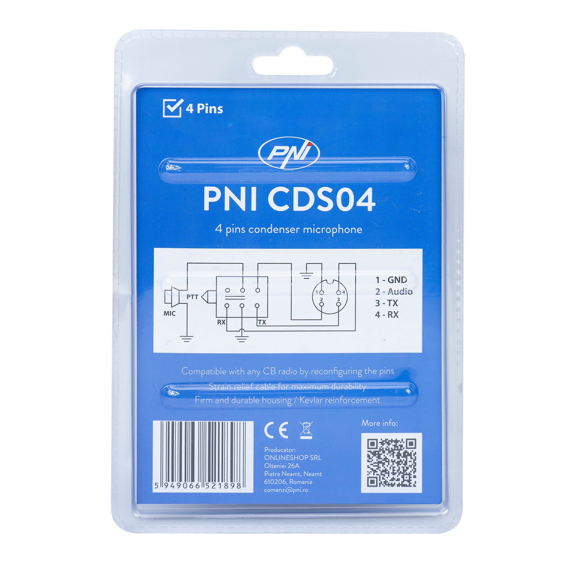 Microfon PNI CDS04 tip condenser cu 4 pini pentru statie radio CB