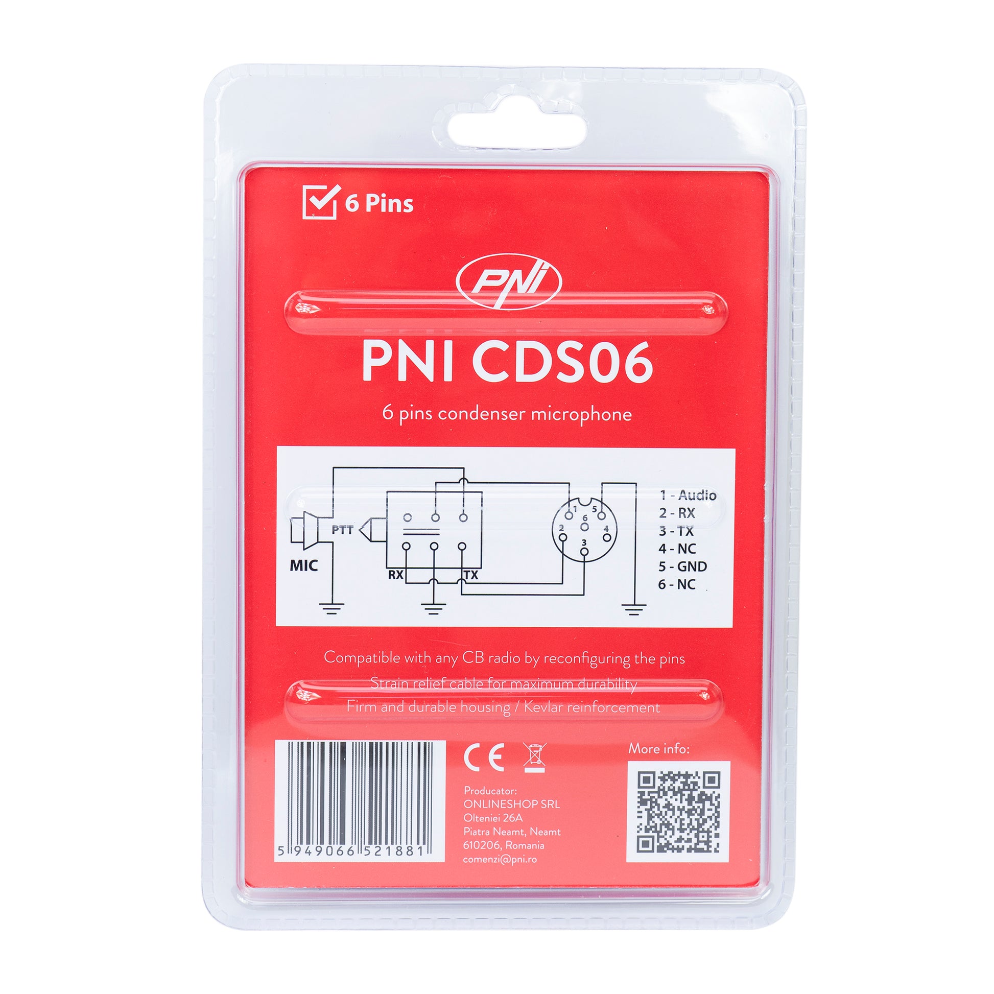 Microfon PNI CDS06 tip condenser cu 6 pini pentru statie radio CB, compatibil cu statii CB President, Midland, Albrecht
