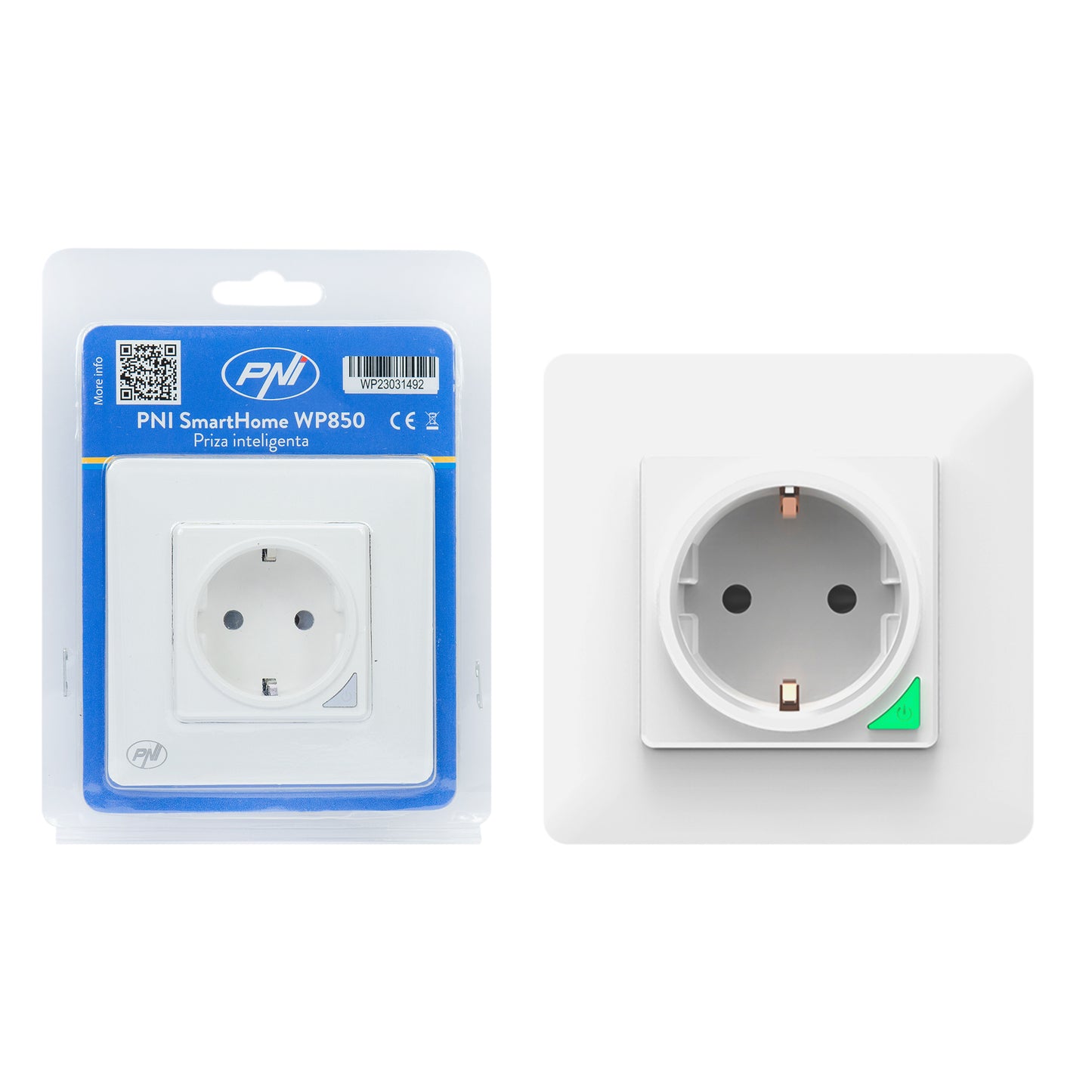Priza inteligenta PNI SmartHome WP850 WiFi, montaj ingropat, control prin internet, aplicatie dedicata Tuya Smart, compatibila Amazon Alexa si Google Home
