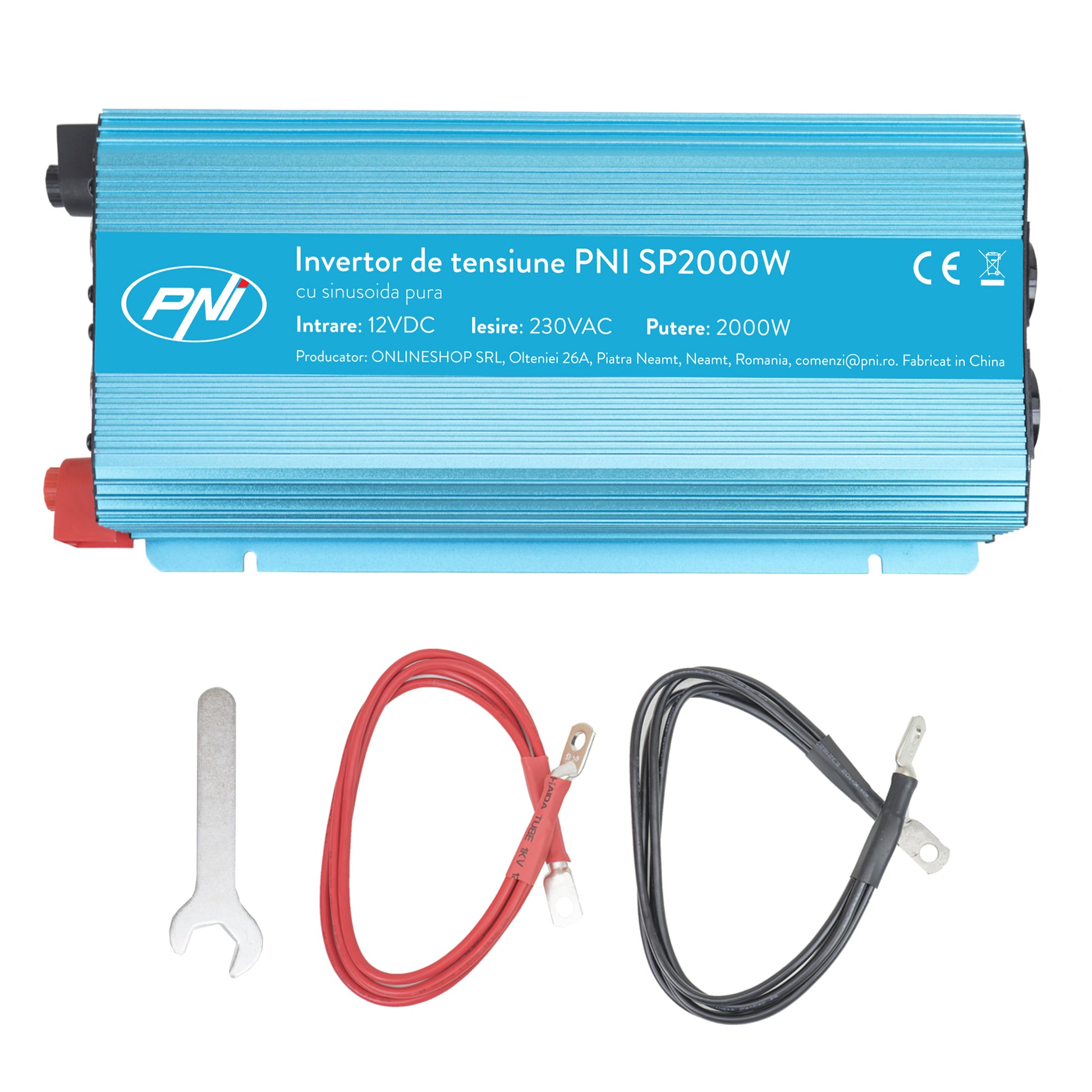 Invertor de tensiune PNI SP2000W cu sinusoida pura, intrare 12V DC, iesire 230V AC, putere 2000W