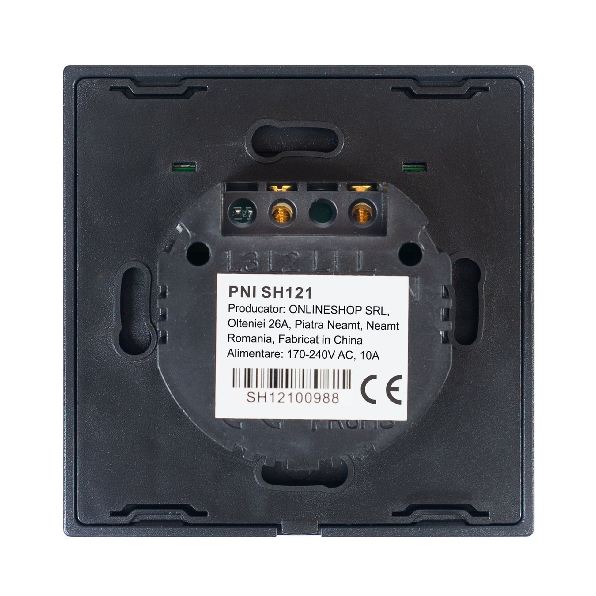Intrerupator simplu cu touch PNI SH121, din sticla, negru, cu LED indicator, 10A 200W