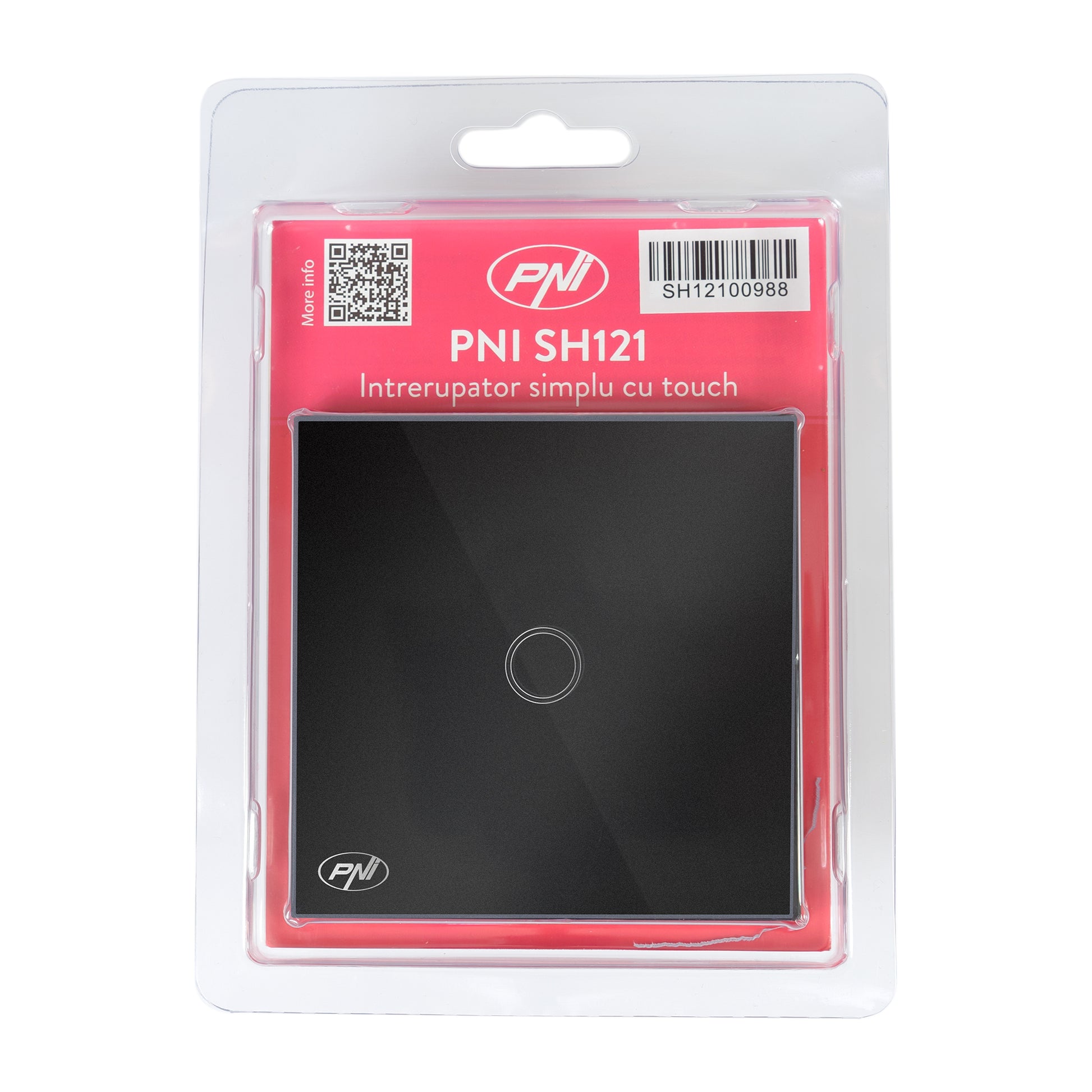 Intrerupator simplu cu touch PNI SH121, din sticla, negru, cu LED indicator, 10A 200W