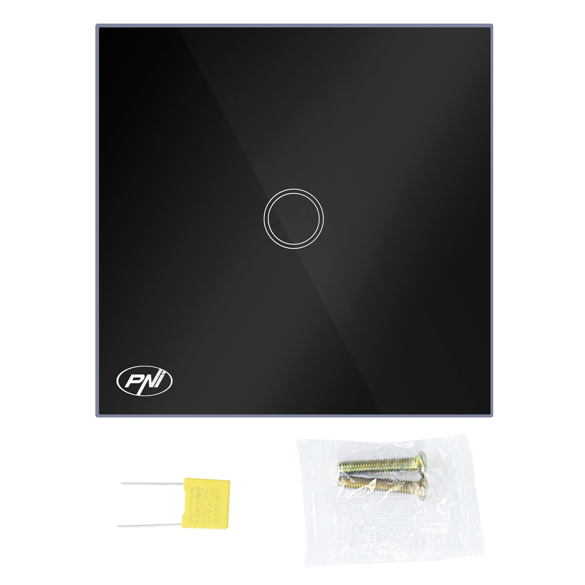 Intrerupator simplu cu touch PNI SH121, din sticla, negru, cu LED indicator, 10A 200W