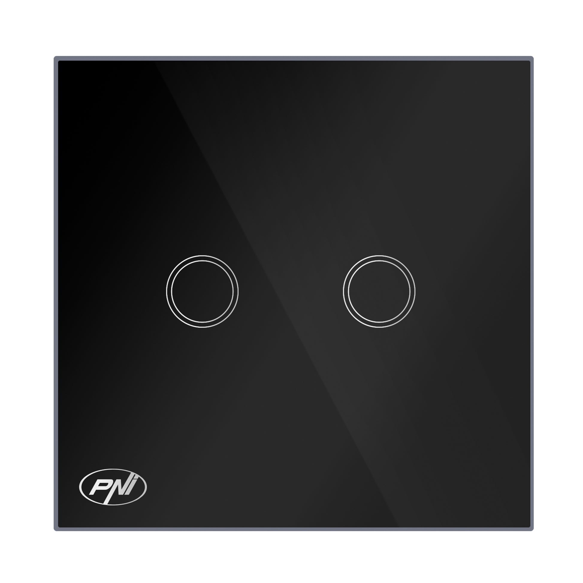 Intrerupator dublu cu touch PNI SH222 din sticla, negru cu LED indicator, 10A, 2X200W