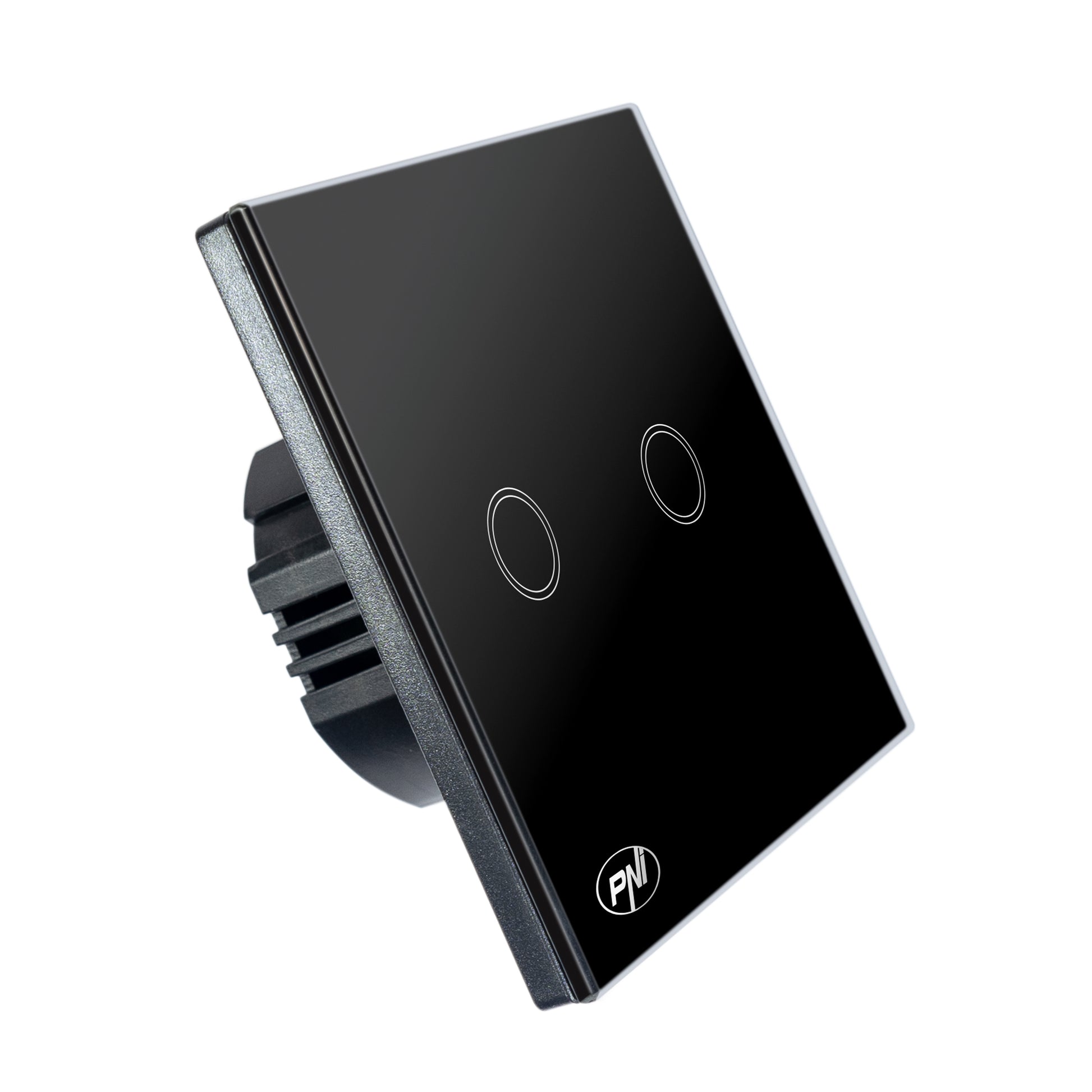 Intrerupator dublu cu touch PNI SH222 din sticla, negru cu LED indicator, 10A, 2X200W