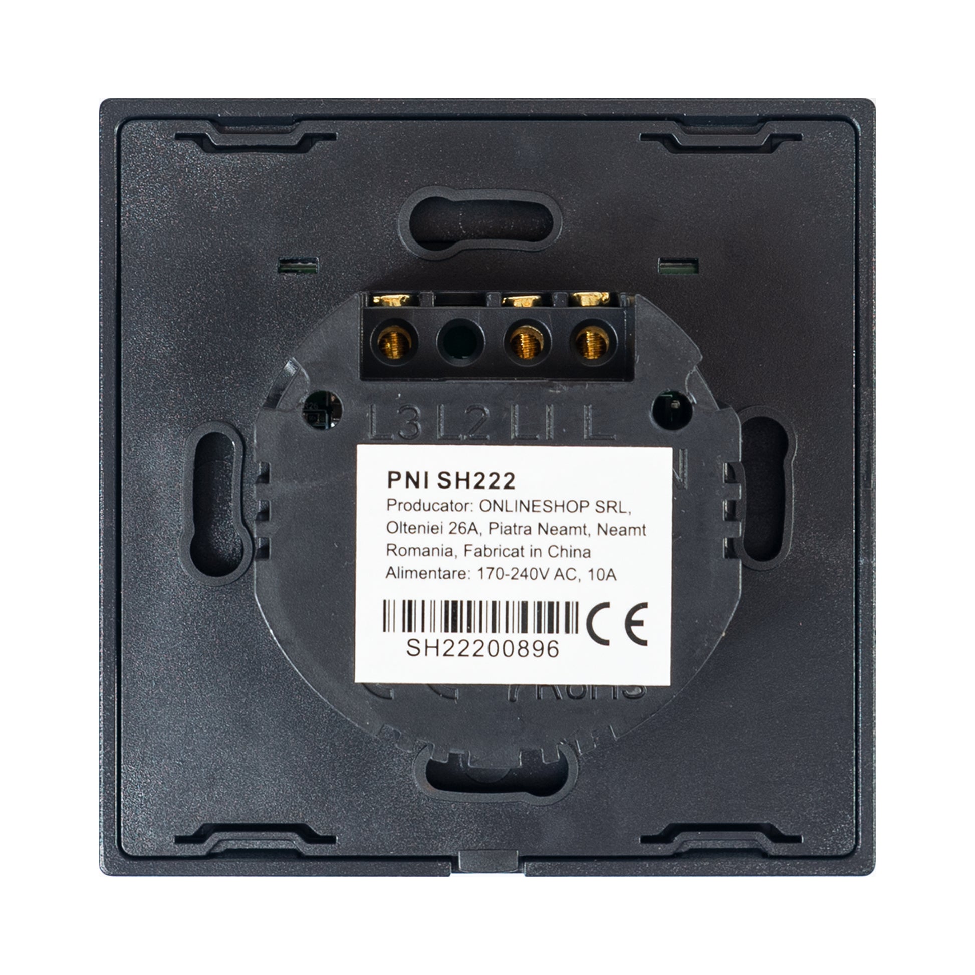 Intrerupator dublu cu touch PNI SH222 din sticla, negru cu LED indicator, 10A, 2X200W