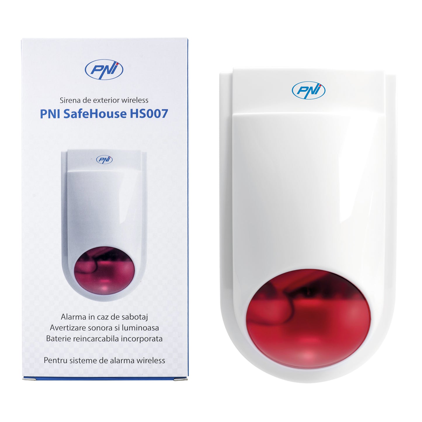 Sirena de exterior wireless PNI SafeHouse HS007, 110dB cu acumulator pentru sistemul de alarma wireless PNI SafeHouse PNI HS600 si HS650