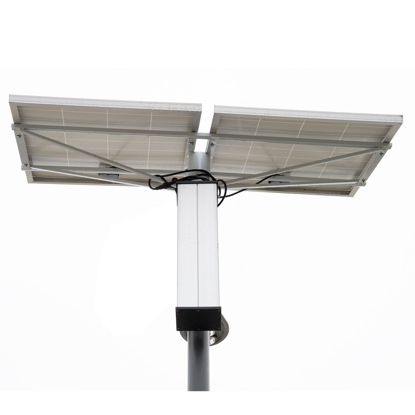 Stalp de iluminat stradal PNI SL802 cu doua panouri fotovoltaice 2 x 80W, proiector LED 2 x 30W, acumulator 60Ah si stalp de montaj lungime 6 metri