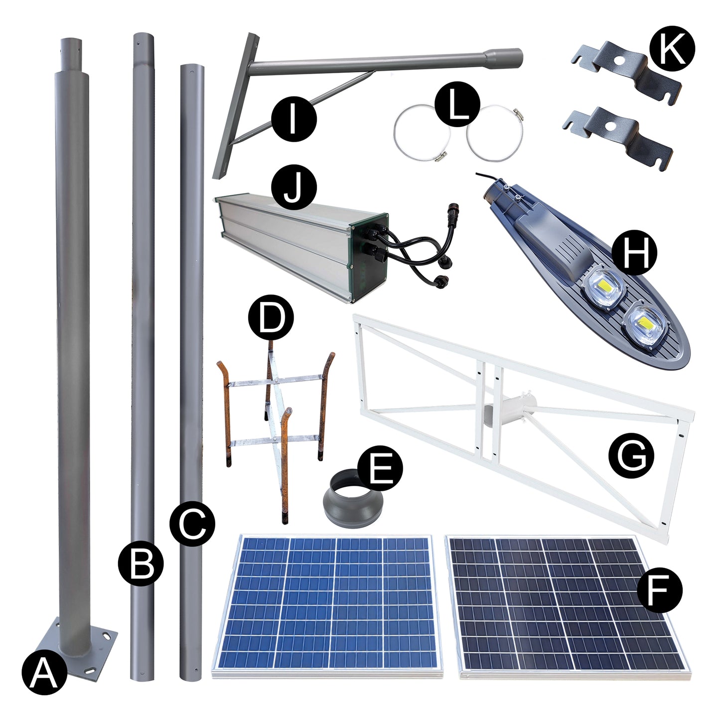 Stalp de iluminat stradal PNI SL802 cu doua panouri fotovoltaice 2 x 80W, proiector LED 2 x 30W, acumulator 60Ah si stalp de montaj lungime 6 metri