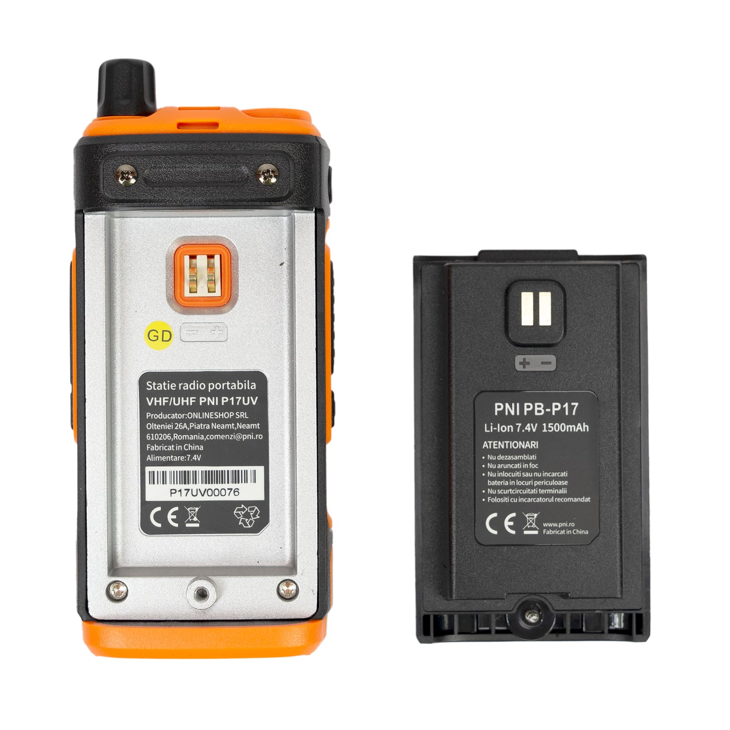 Statie radio portabila VHF/UHF PNI P17UV dual band 144-146MHz si 430-440MHz, 999CH, 1500mAh, Scan, Dual Watch, Roger Beep, functie Radio FM si lanterna semnalizare