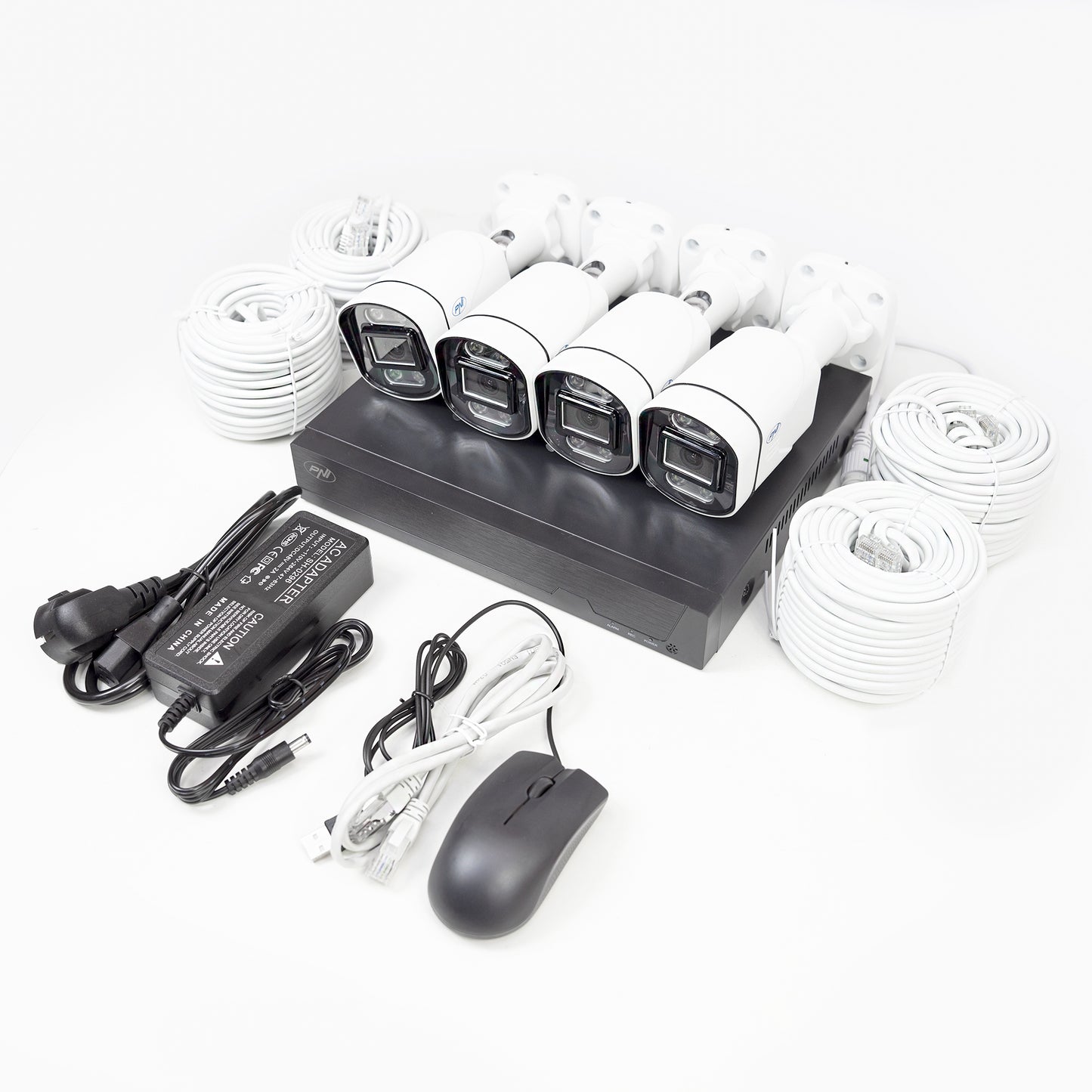 Kit supraveghere video POE PNI House IPMAX POE 5, NVR cu 4 porturi POE si 4 camere cu IP 5MP