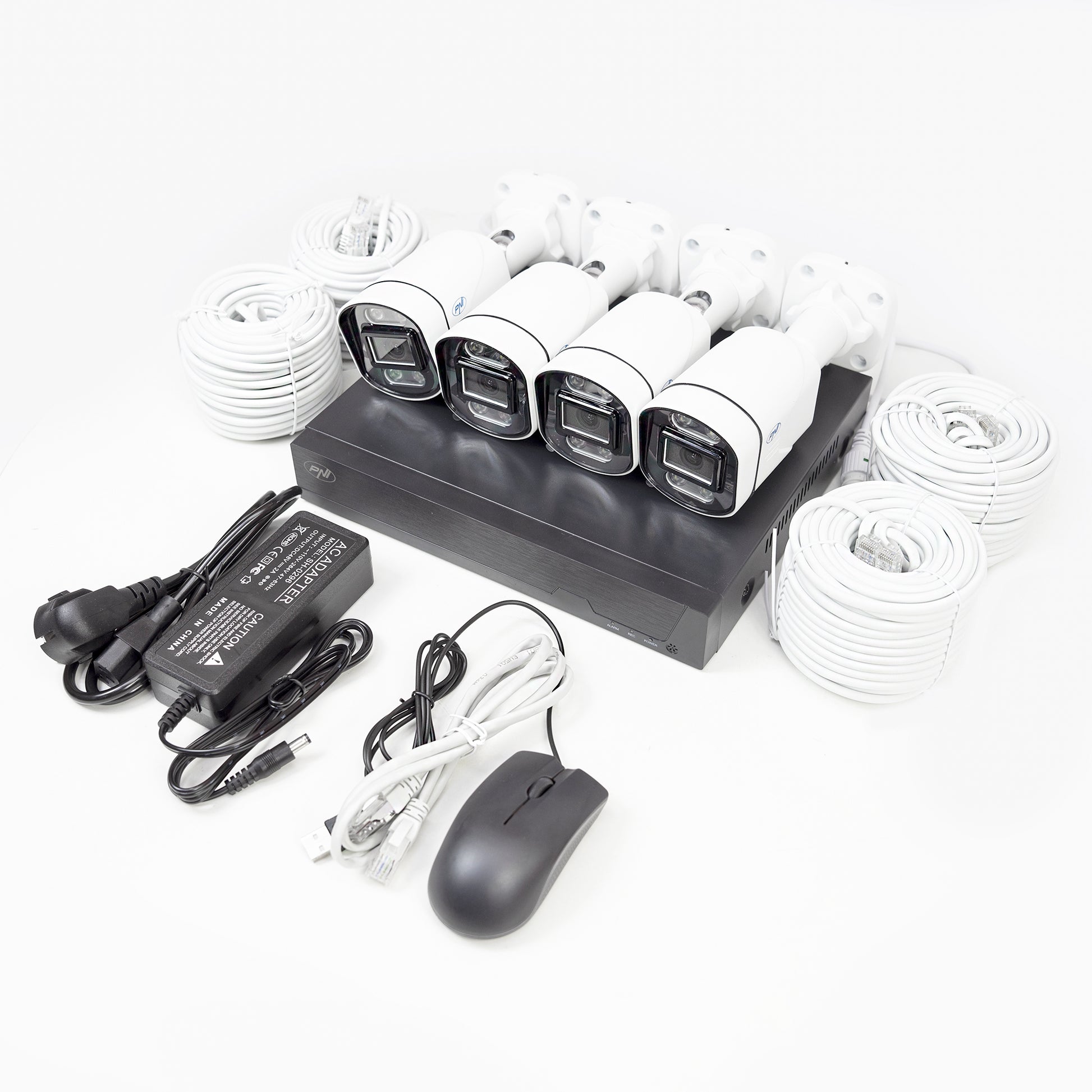Kit supraveghere video POE PNI House IPMAX POE 5, NVR cu 4 porturi POE si 4 camere cu IP 5MP