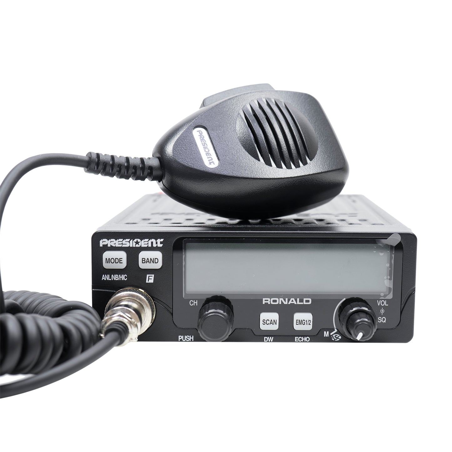 Kit Statie radio CB President RONALD ASC 10/12M + Antena CB PNI ML70, lungime 70cm, 26-30MHz, 200W