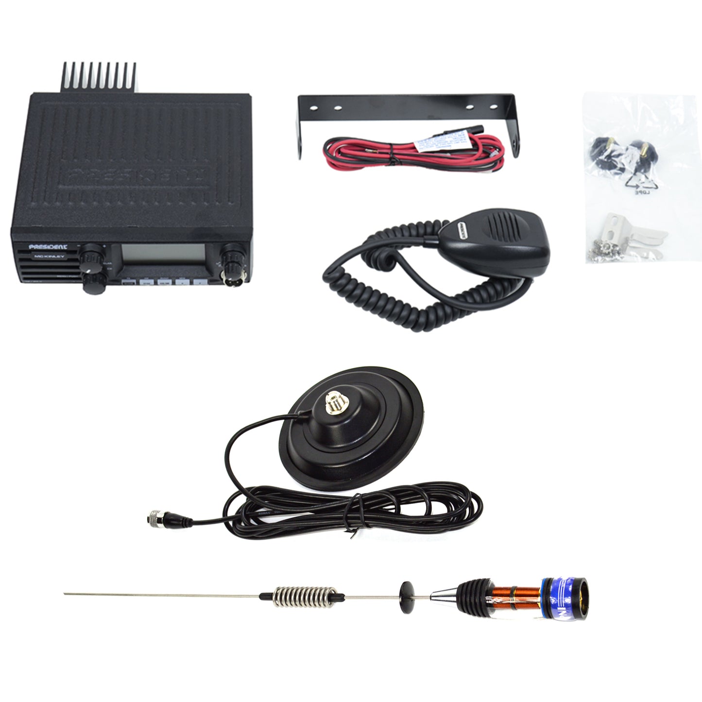 Kit Statie radio CB President MC KINLEY ASC AM FM LSB + Antena CB PNI ML70, lungime 70cm, 26-30MHz, 200W