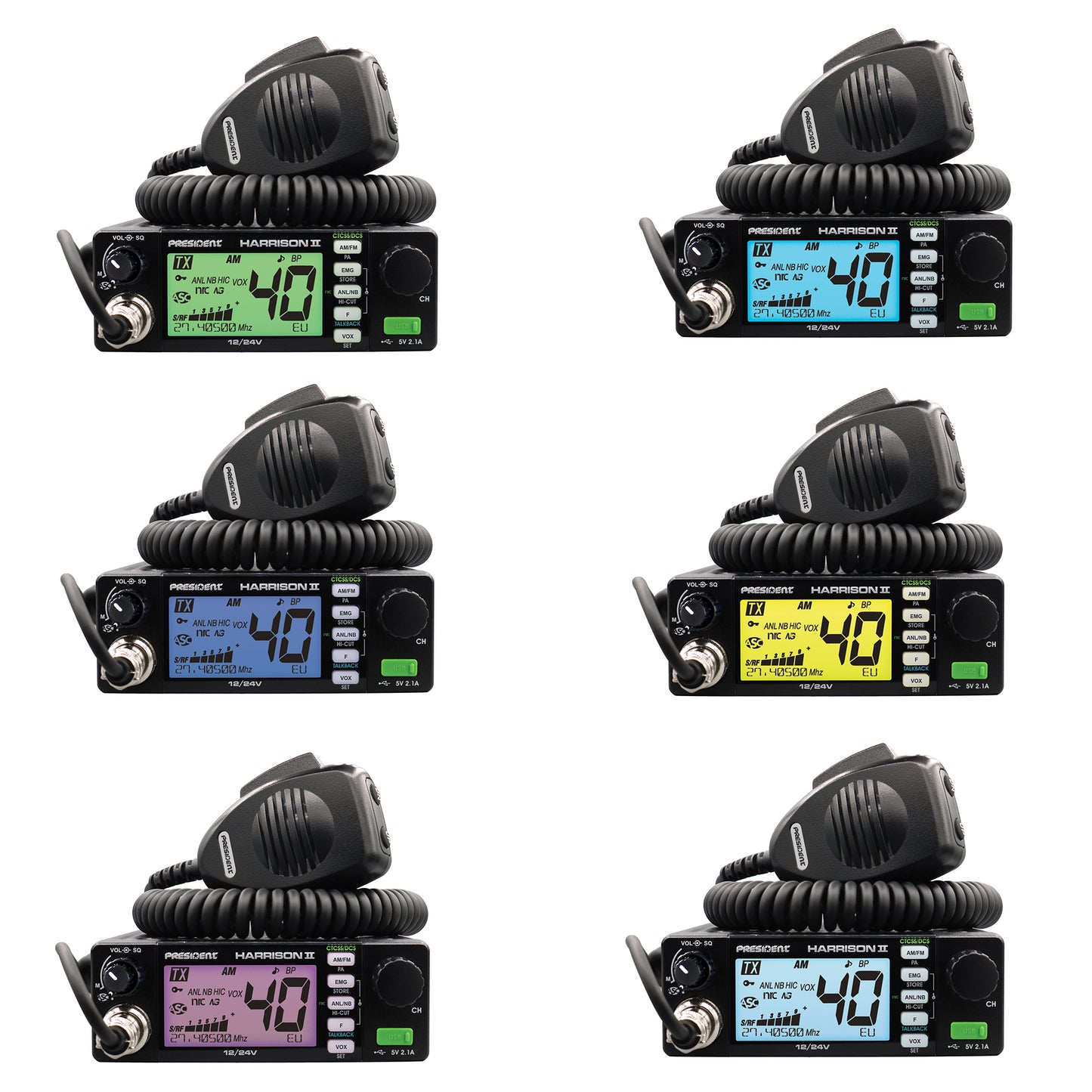 Kit Statie radio CB President HARRISON II ASC + Antena CB PNI ML70, lungime 70cm, 26-30MHz, 200W
