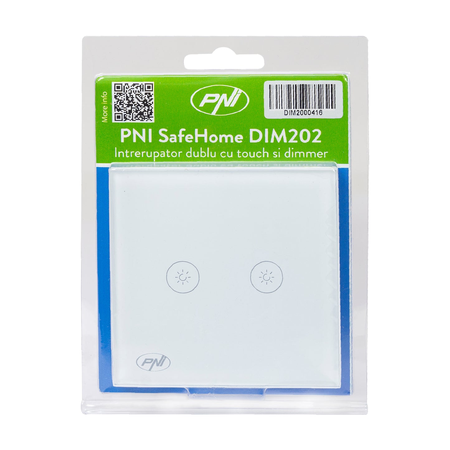Intrerupator dublu cu touch si dimmer PNI SafeHome DIM202 2X700W,  Live Wire, fara nul, sticla